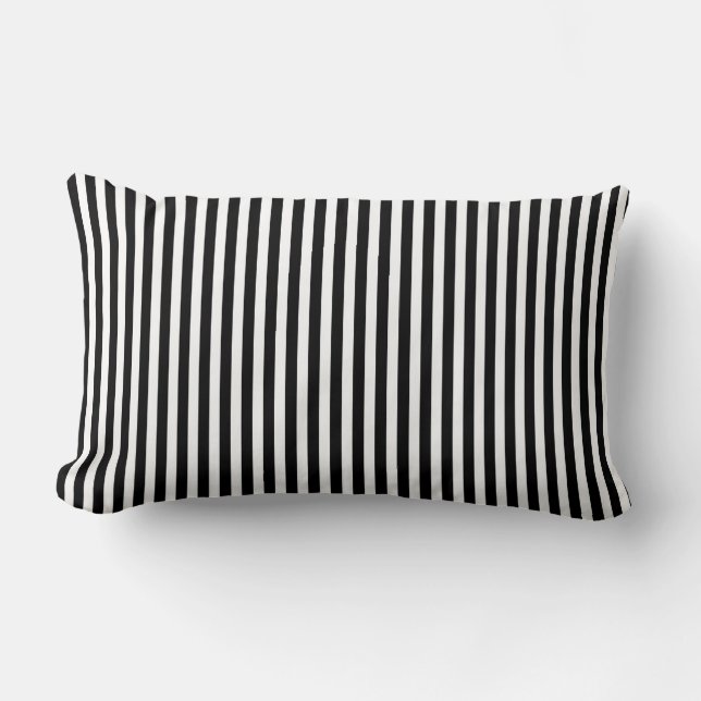 Coussin Rectangle Blancs Verticaux Noirs Motif rayé chic (Recto)