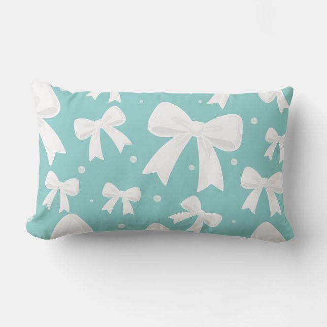 Coussin Rectangle Bleu avec perles et vaches blanches Coquette (Recto)