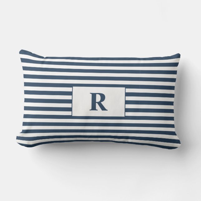 Coussin Rectangle Bleu/Blancs monogrammes (Recto)