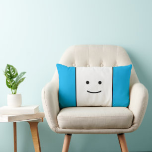 Coussin Rectangle Bleu ciel rayures blanches petit visage souriant