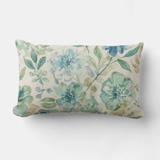 Coussin Rectangle Bleu Ciel Turquoise Vert Beige Crème Floral Abstra