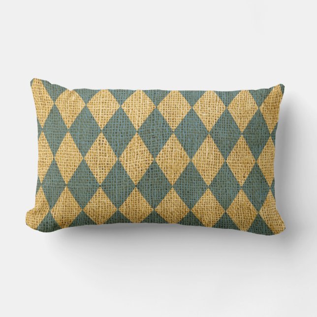 Coussin Rectangle Bleu-clair rustique de motif de harlequin de (Recto)