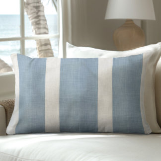 Coussin Rectangle Bleu côtier et rayures blanches