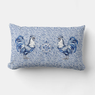 Coussin Rectangle Bleu Delft Et Poulet Blanc Rooster