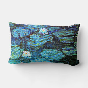 Coussin Rectangle Bleu des nénes d'eau par Monet