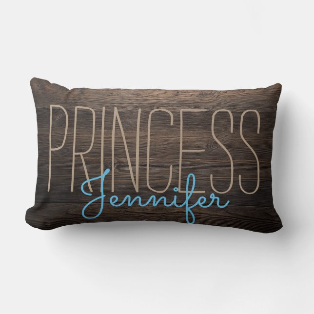 Coussin Rectangle BLEU EN BOIS de PRINCESSE chic rustique YOUR NAME (Recto)