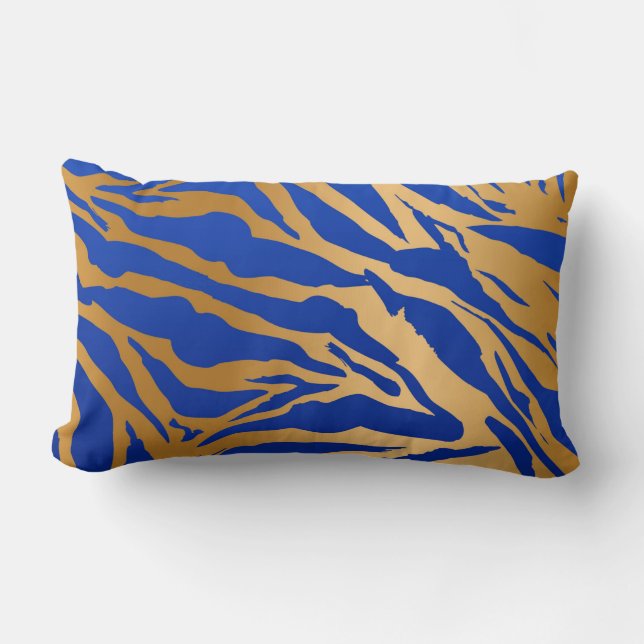 Coussin Rectangle Bleu et or Tigre d'impression Lombaire Lombaire (Recto)