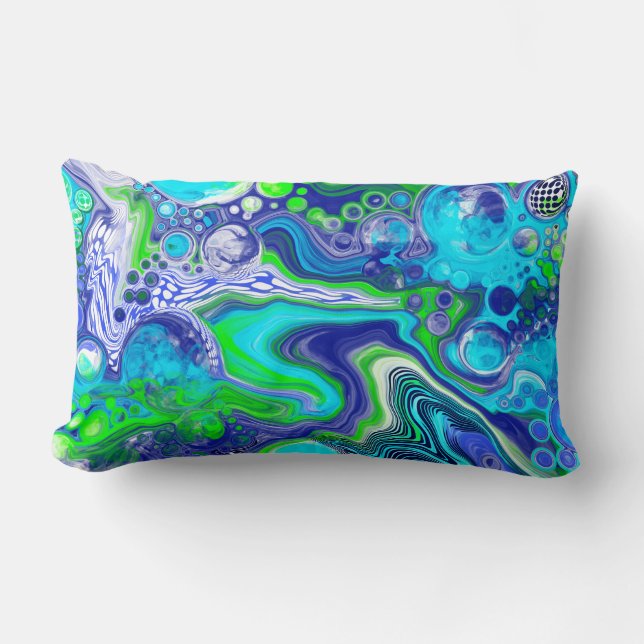 Coussin Rectangle Bleu et vert Fluid Art pour peinture effet Thro (Recto)
