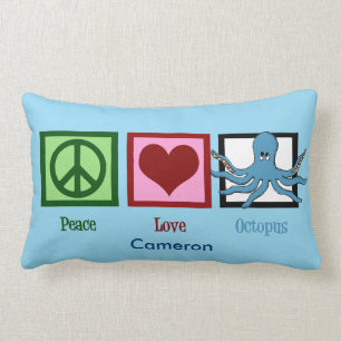 Coussin Rectangle Bleu fait sur commande de poulpe d'amour de paix