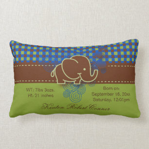 Coussin Rectangle Bleu foncé, Brown et vert Plaid Baby Elephant