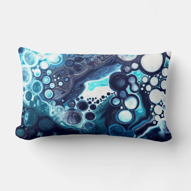 Coussin Rectangle Bleu foncé et Marbre blanc Fluid Art (Recto)