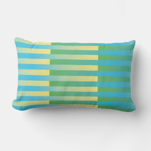 Coussin Rectangle Bleu Jaune Vert Motif Rayé