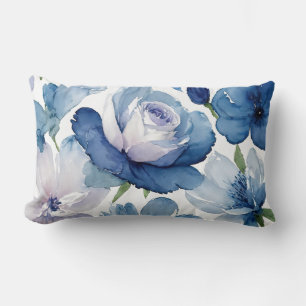 Coussin Rectangle Bleu magnifique et Floral blanc