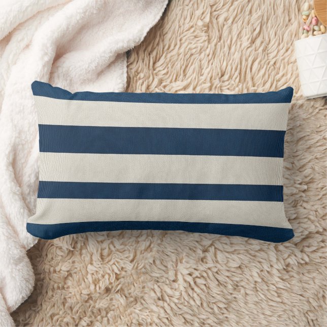 Coussin Rectangle Bleu marine et crème rayure verticale sans couture (Couverture)