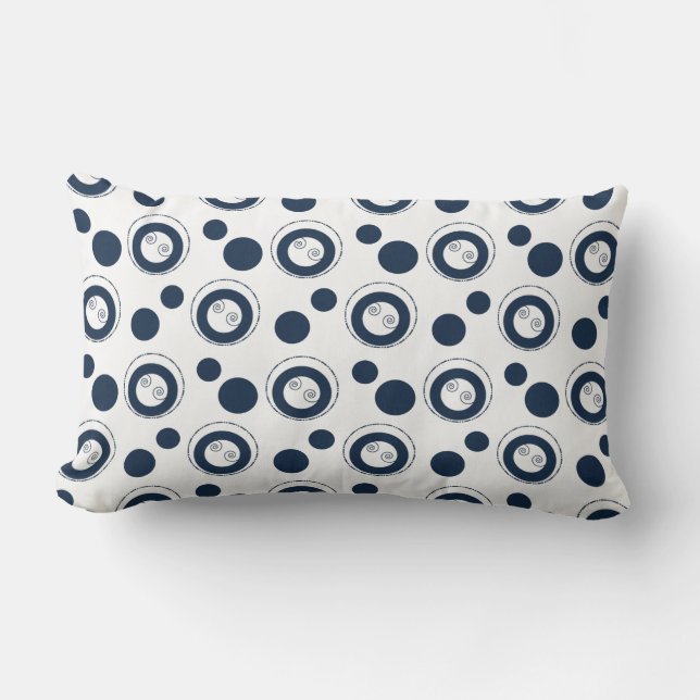 Coussin Rectangle Bleu marine et pois argenté de cercles (Recto)