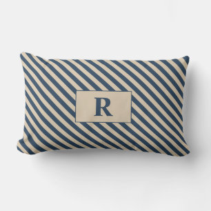 Coussin Rectangle Bleu monogramme/rayures vanillées