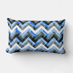 Coussin Rectangle Bleu Noir Blanc Chevron Texturé