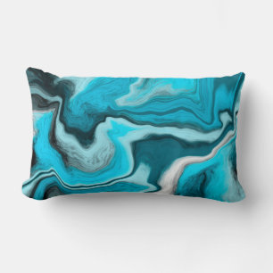 Coussin Rectangle Bleu, noir et Marbre blanc Fluid Art