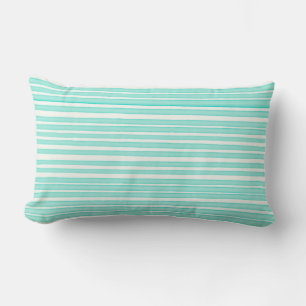 Coussin Rectangle Bleu turquoise rayures d'aquarelle sur blanc