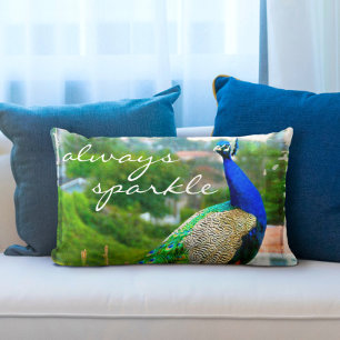 Coussin Rectangle Bleu vert Peacock photo toujours Éclat Script