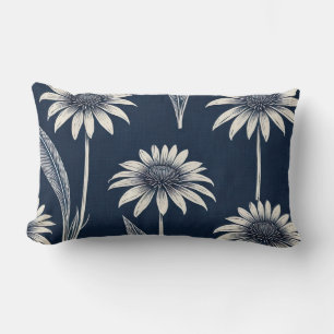 Coussin Rectangle Bloc d'impression bleu et blanc Coneflower