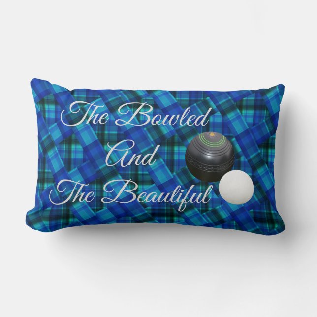Coussin Rectangle Blue Funny Pelouse Bowles Tartan Design, (Recto)