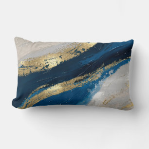 Coussin Rectangle Blue Gold Abstrait Brushstrokes chic moderne