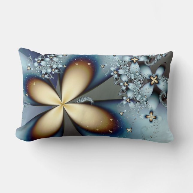 Coussin Rectangle Blue Gold Cute Abstrait Floral (Recto)