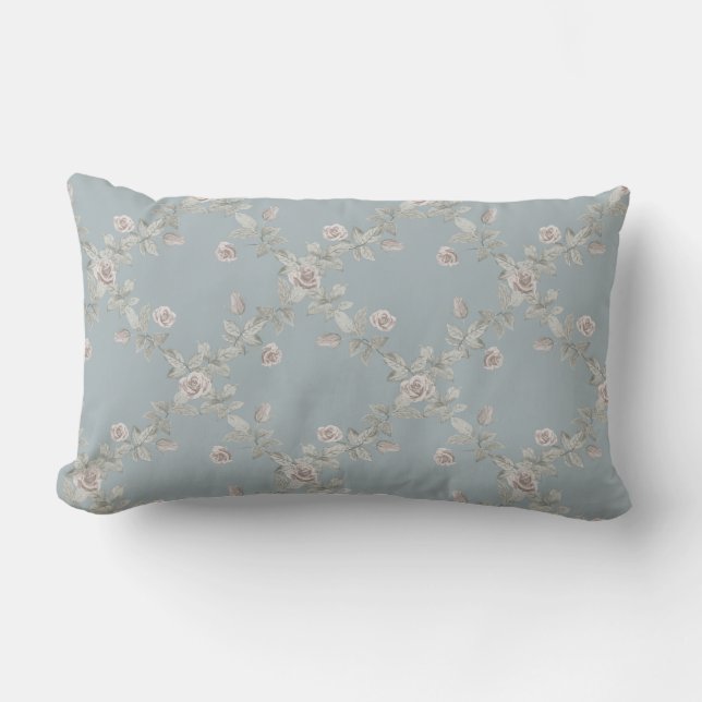 Coussin Rectangle Blue Grey Taupe Rose Sage Trellis Pattern (Recto)