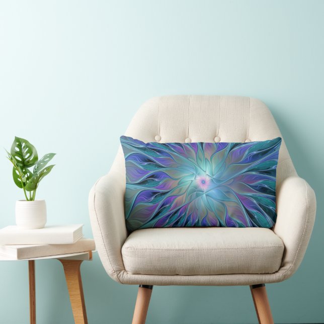 Coussin Rectangle Blue Purple Flower Dream Abstrait Fractal Art (Chaise)