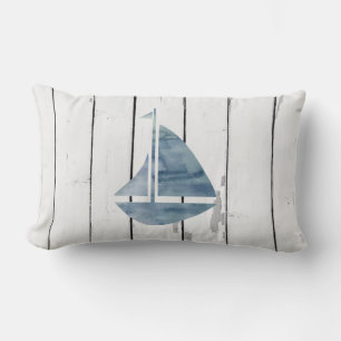 Coussin Rectangle Blue Sailboat Nautique Décor de plage rustique