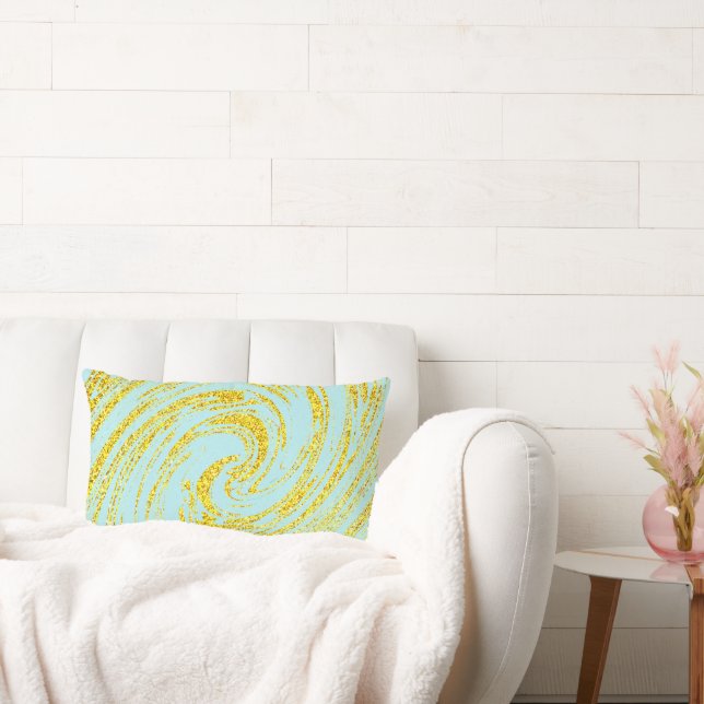 Coussin Rectangle Blue Swirls Abstrait Gold Parties scintillant doré (Canapé)