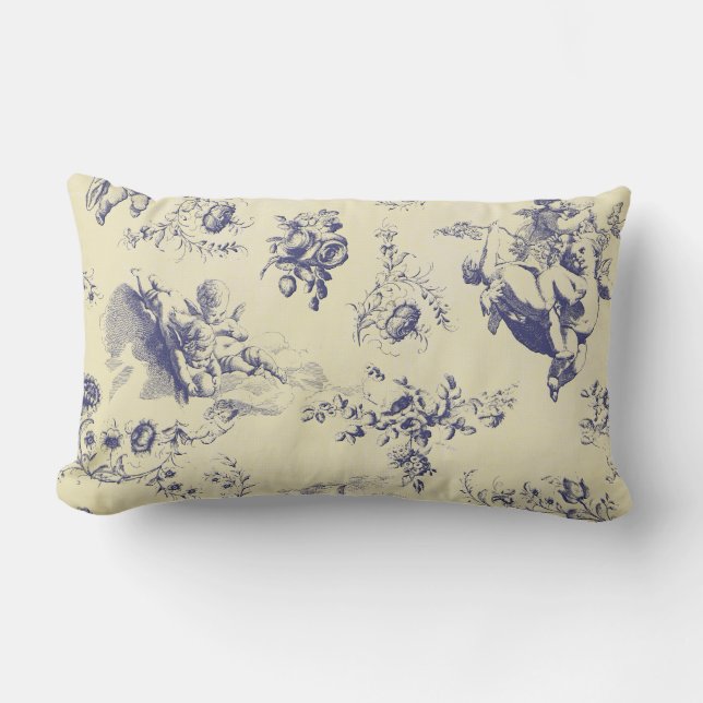 Coussin Rectangle Blue Toile France Pays Cherub Motif (Recto)