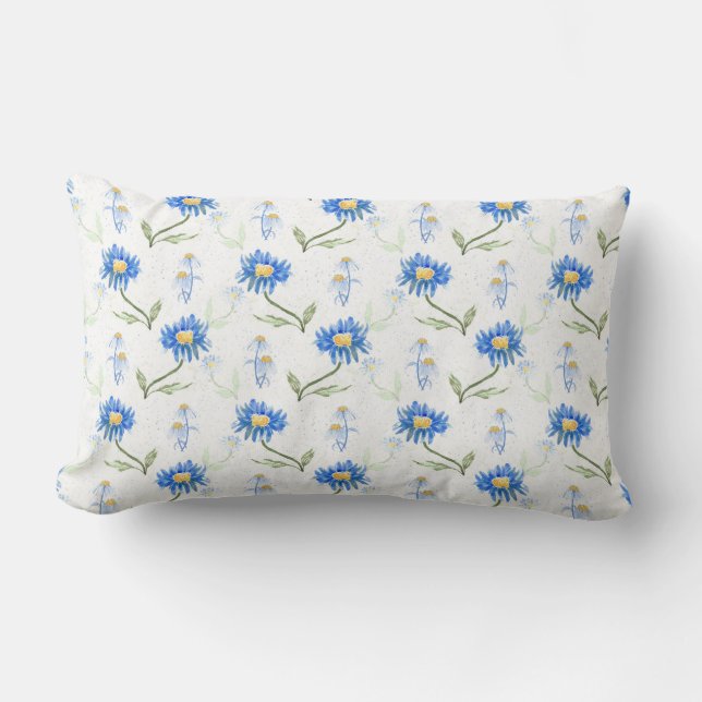 Coussin Rectangle Blue Watercolor Flowers (Recto)