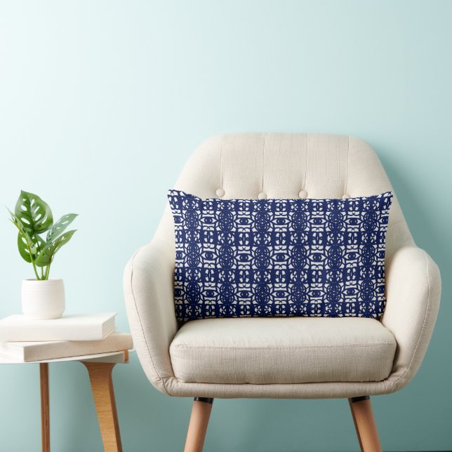 Coussin Rectangle Blue & White Unique Abstract Pattern (Chaise)