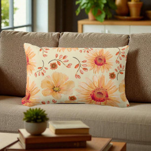 Coussin Rectangle Boho Botanique Aquarelle Crème Orange Floral