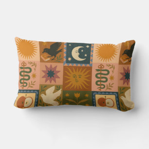 Coussin Rectangle Boho Celestial   Soleil et lune rétro