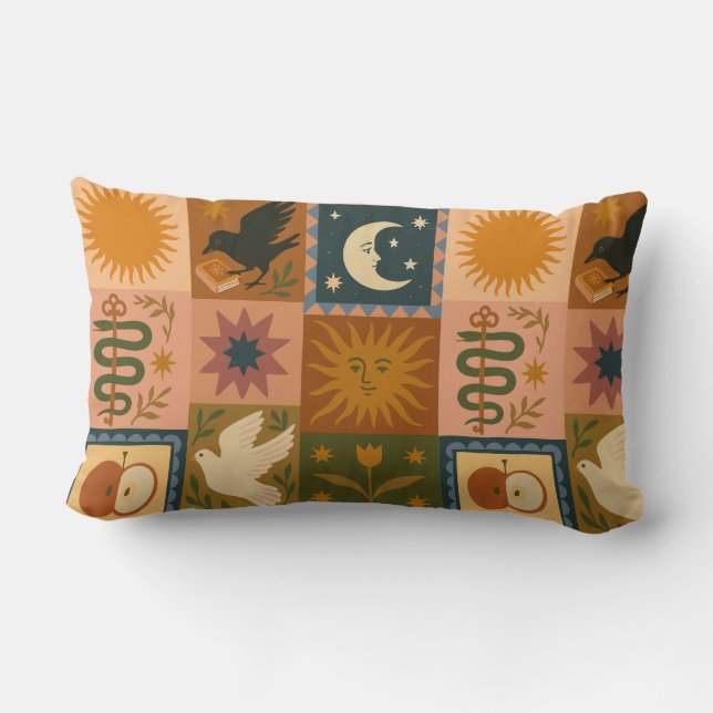 Coussin Rectangle Boho Celestial | Soleil et lune rétro (Verso)