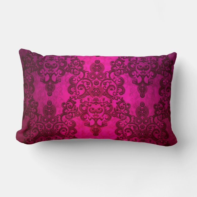 Coussin Rectangle Boho Damassé Rose Profond Brillant de Style Victor (Recto)