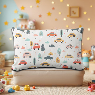 Coussin Rectangle Boho Enfants Voitures, Arbres et Nuages Motif