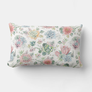 Coussin Rectangle Boho Pastel Aquarelle Succulente Motif Floral