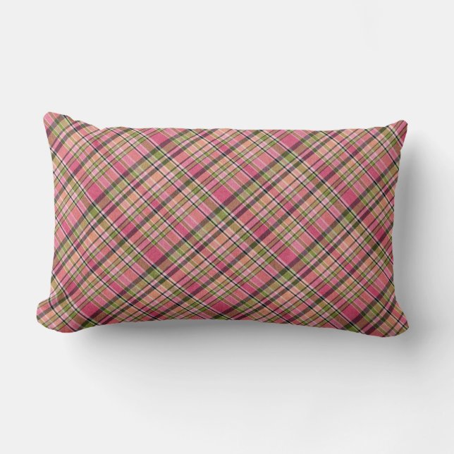 Coussin Rectangle Boho Retro rose/vert Plaid Coordination (Recto)
