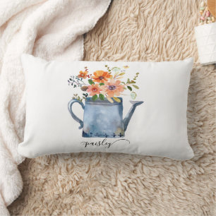 Coussin Rectangle Boho Rust Orange Aquarelle Fleurs Arrosage Can