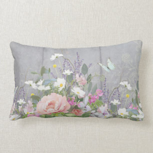 Coussin Rectangle Bois rustique peint à la main floral de fleurs