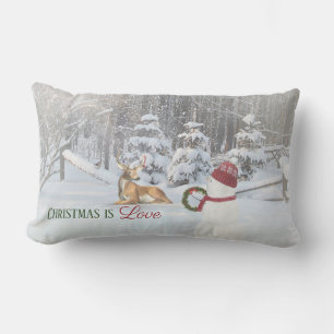 Coussin Rectangle bonhomme de neige de Noël avec couronne pour cerf 