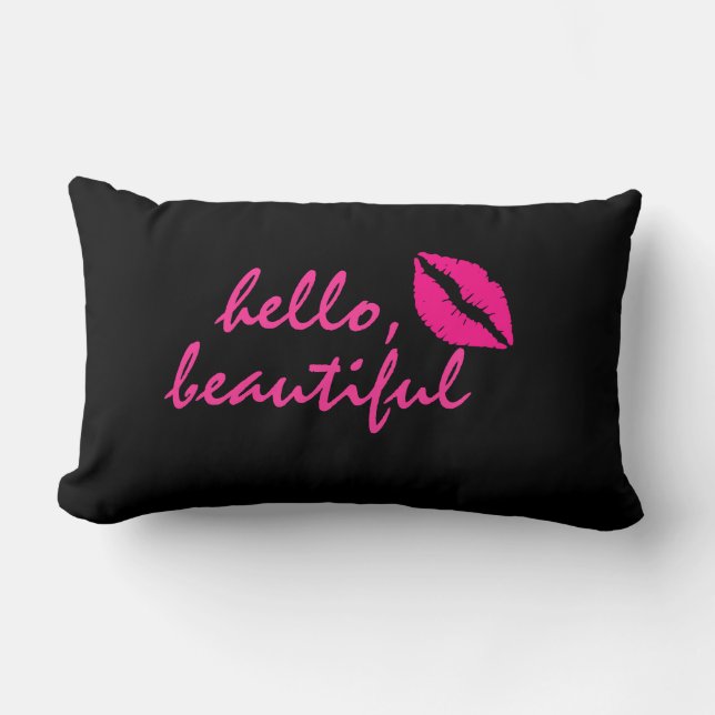 Coussin Rectangle Bonjour belle avec Lipstick rose (Recto)