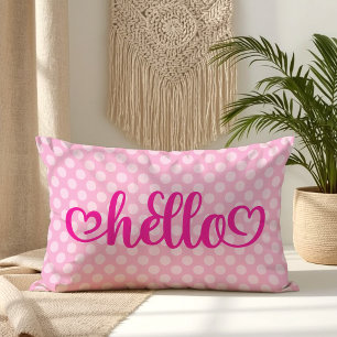 Coussin Rectangle Bonjour coeurs rose clair à pois