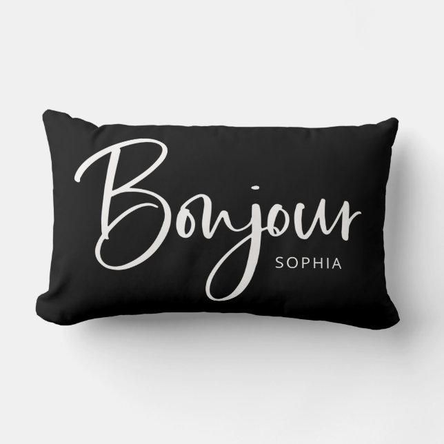 Coussin Rectangle Bonjour | Élégant et moderne script français (Recto)
