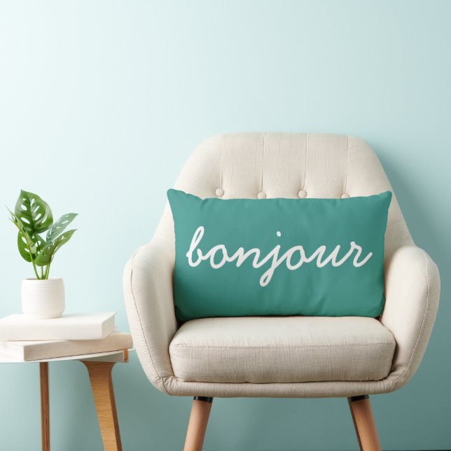 Coussin Rectangle Bonjour Turquoise Jeu d'oreiller, Salle de séjour  (Chaise)