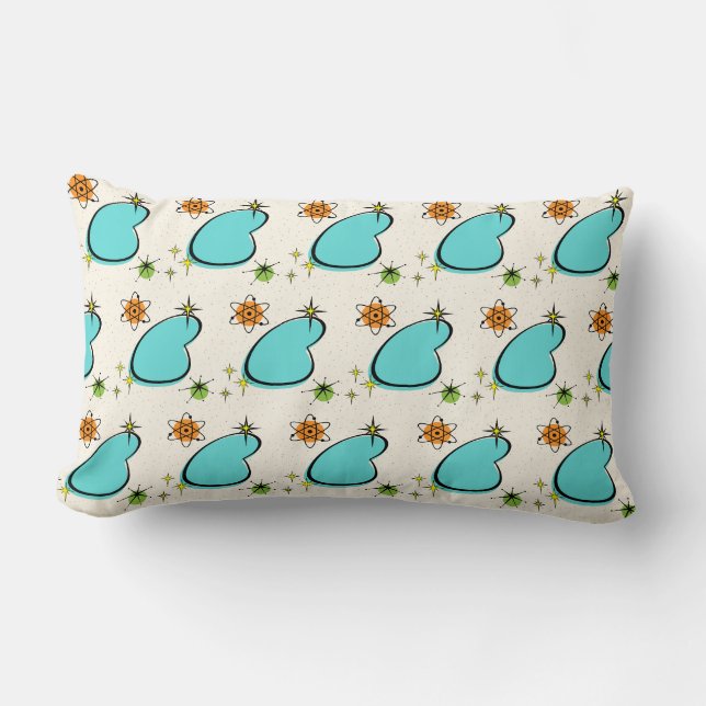 Coussin Rectangle Boomerang atomique rétro et Starbursts Jeter l'ore (Recto)